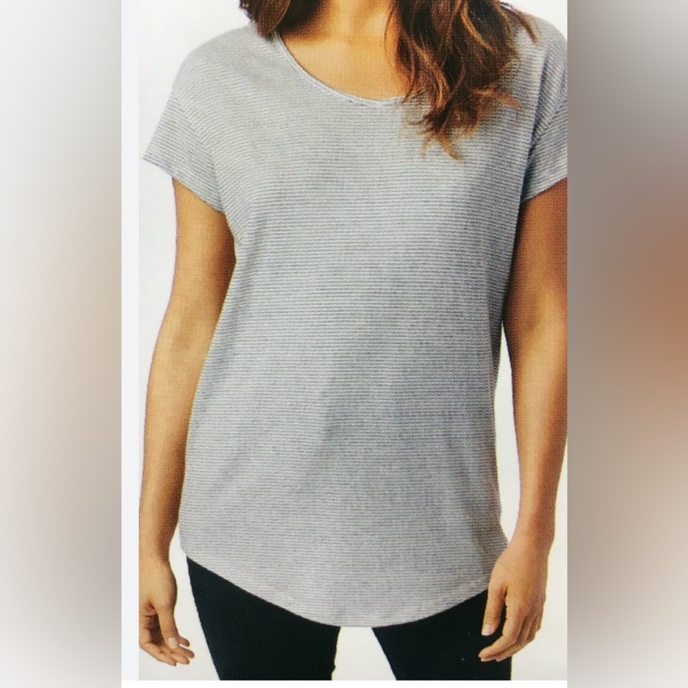 Alternative Gray Striped Lightweight Women's Short Sleeve Top Small